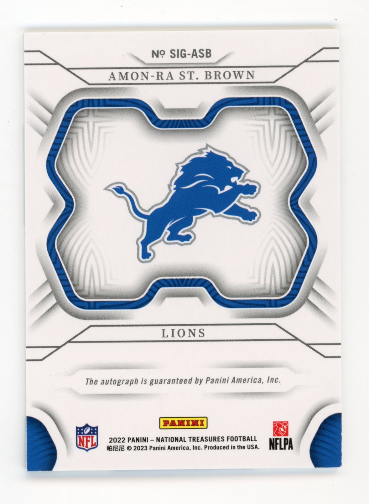 2022 Panini National Treasures Amon-Ra St. Brown #SIG-ASB - #/49 Auto Lions