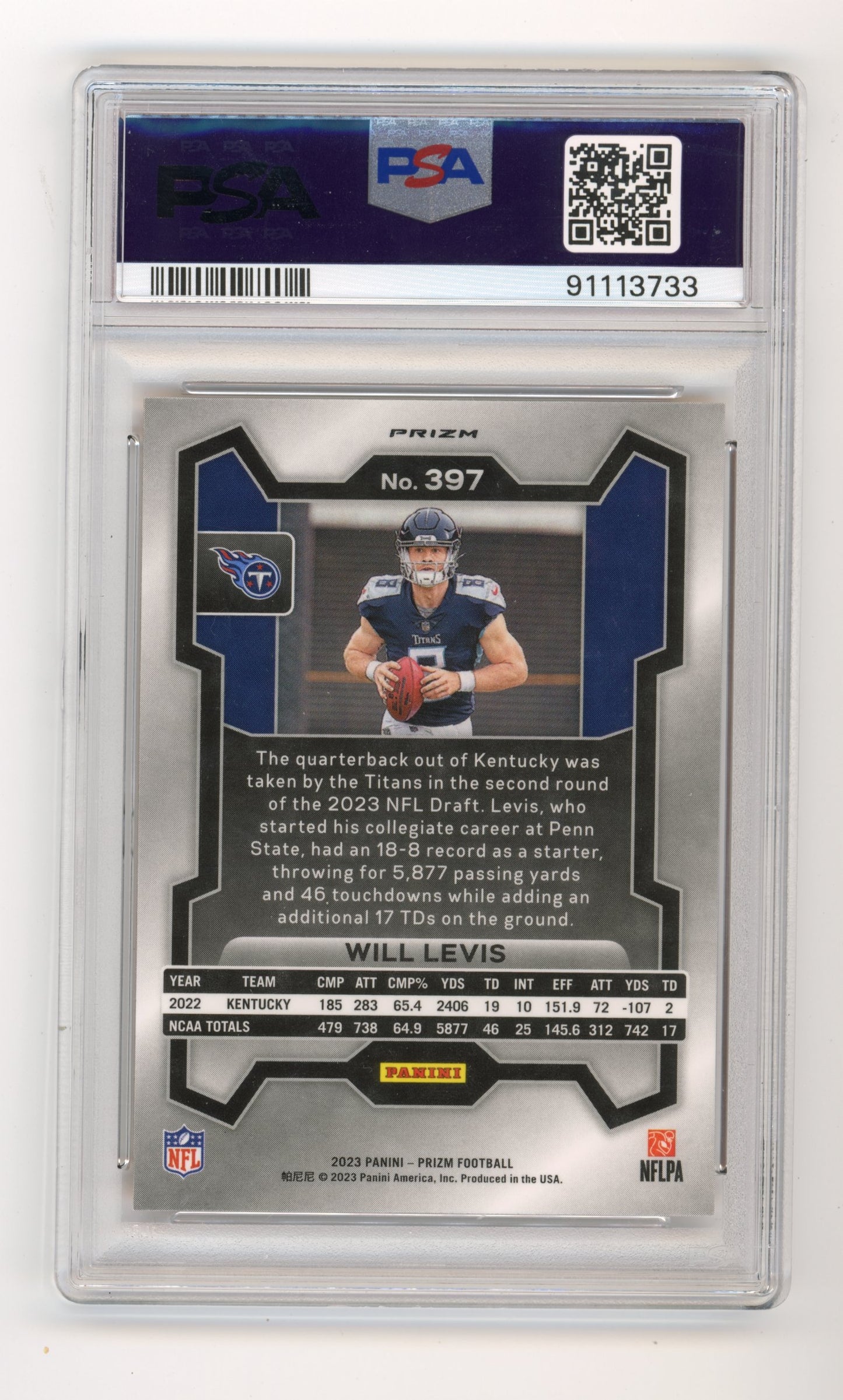 2023 Panini Prizm Will Levis #397 - RC Lazer PSA 10 Titans