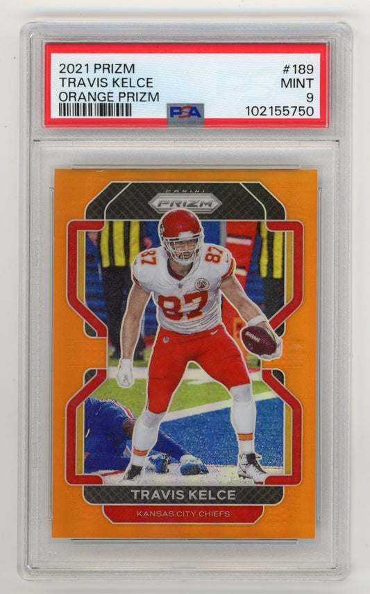 2021 Panini Prizm Travis Kelce #189 - Orange Prizm PSA 9 Chiefs