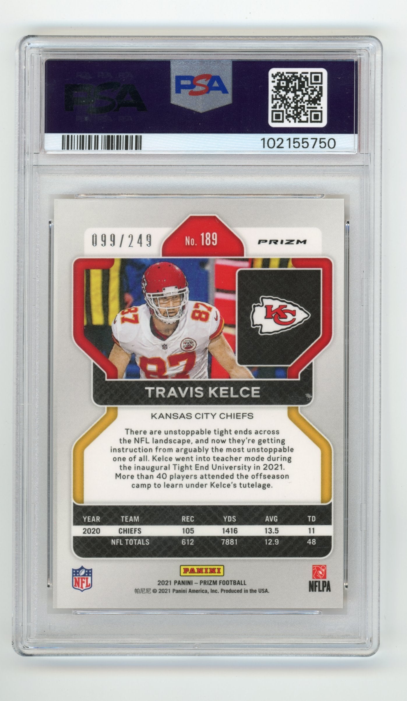 2021 Panini Prizm Travis Kelce #189 - Orange Prizm PSA 9 Chiefs