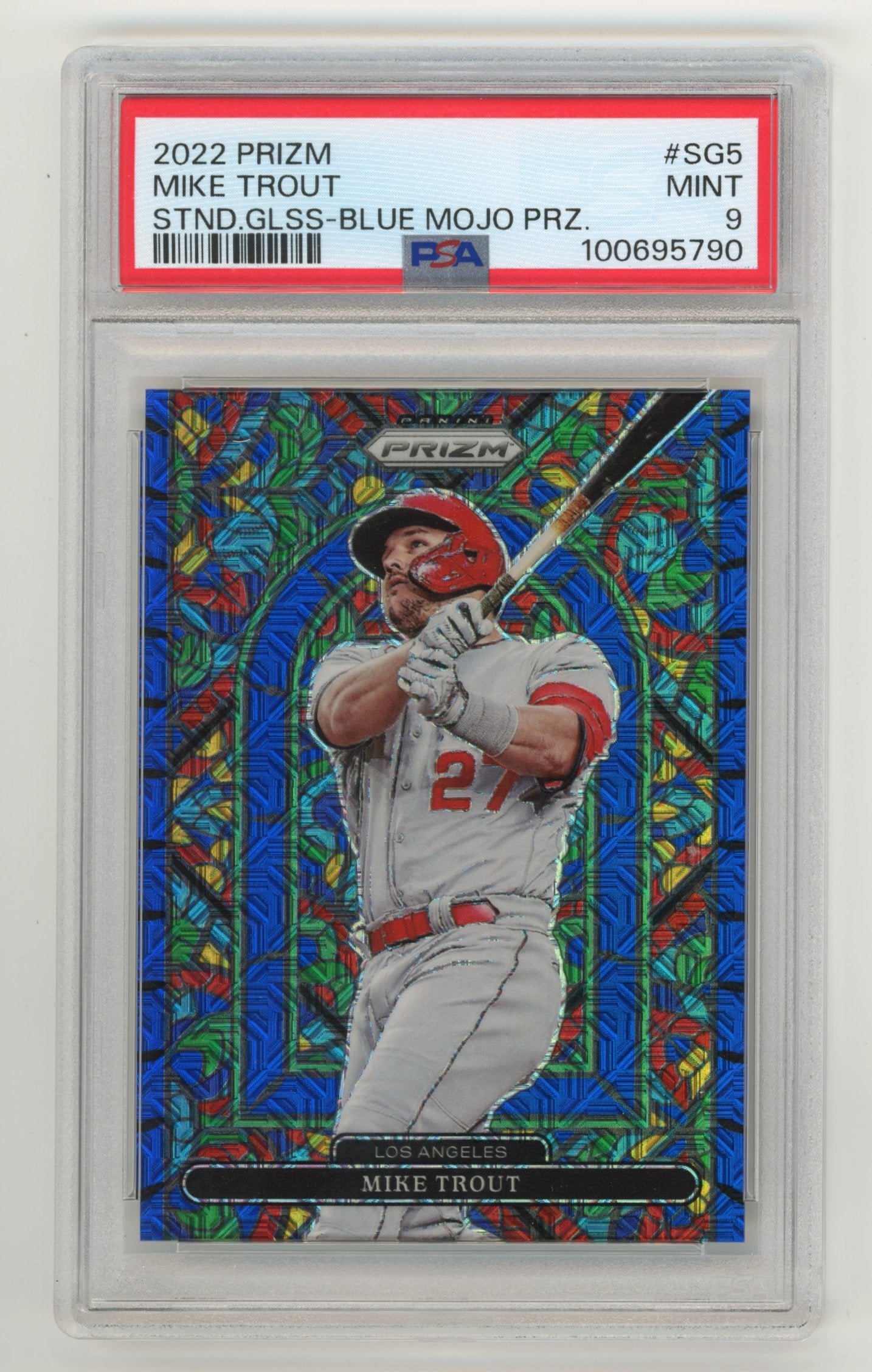 2022 Panini Prizm Mike Trout #SG5 - Stained Glass Blue Mojo Prizm PSA 9 Angels