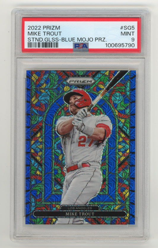 2022 Panini Prizm Mike Trout #SG5 - Stained Glass Blue Mojo Prizm PSA 9 Angels