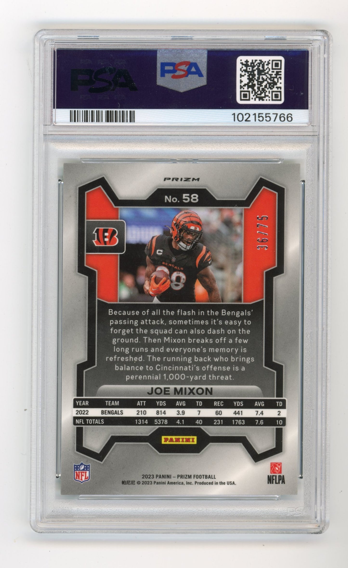 2023 Panini Prizm Joe Mixon #58 - Green Scope PSA 9 Bengals