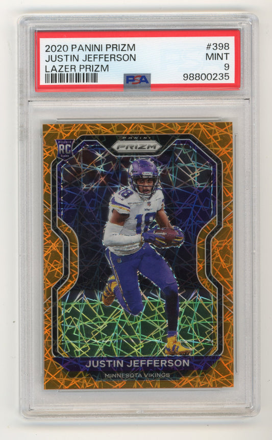 2020 Panini Prizm Justin Jefferson #398 - RC Lazer Prizm PSA 9 Vikings