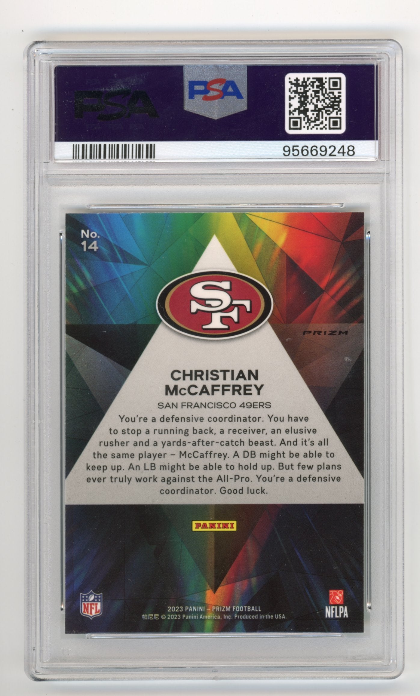 2023 Panini Prizm Christian McCaffrey #14 - Prizmatic Green Wave PSA 10 49ers