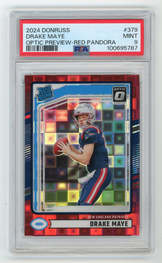 2024 Panini Donruss Optic Drake Maye #379 - Rated Rookie Optic Preview Red Pandora PSA 9 Patriots