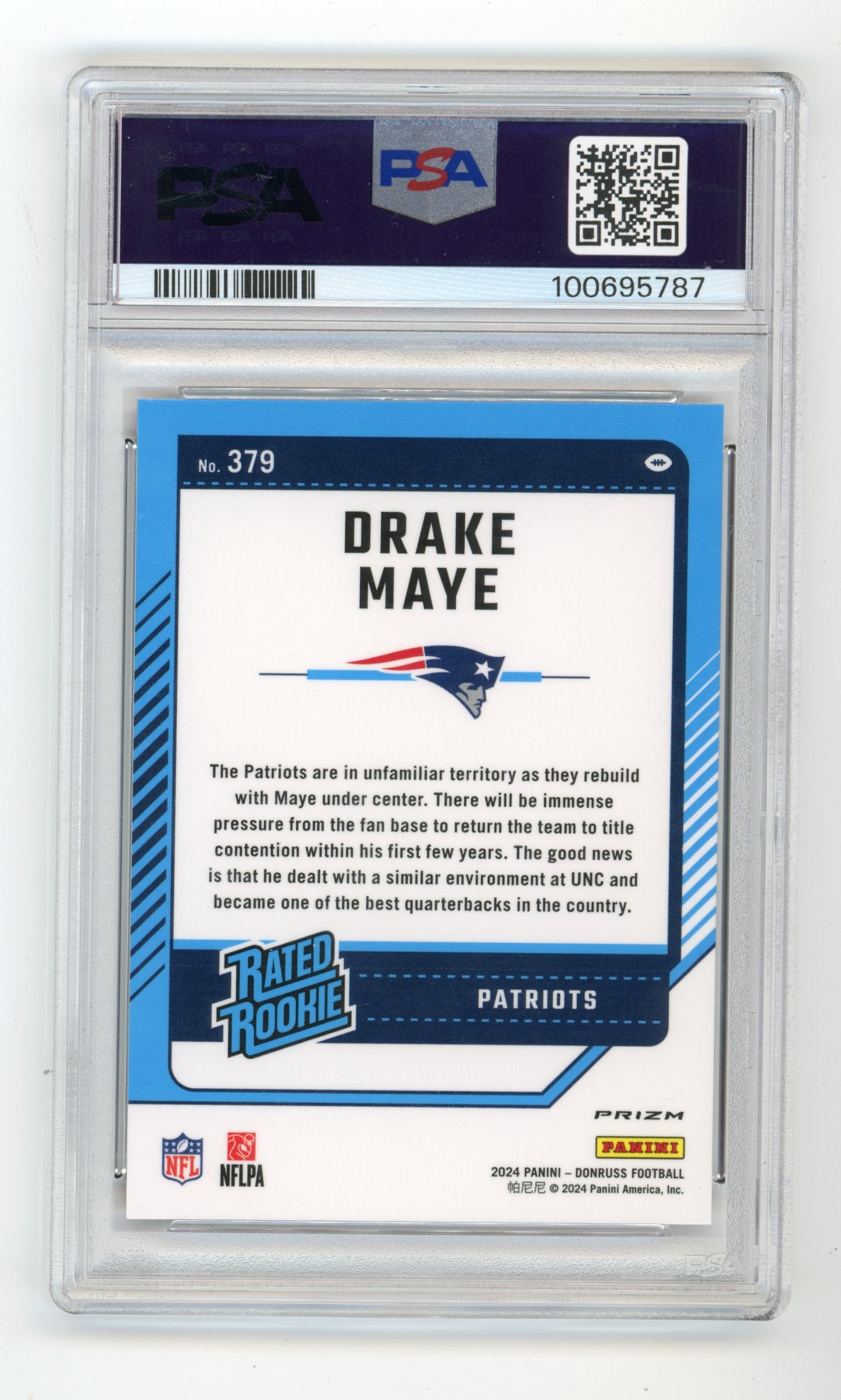 2024 Panini Donruss Optic Drake Maye #379 - Rated Rookie Optic Preview Red Pandora PSA 9 Patriots