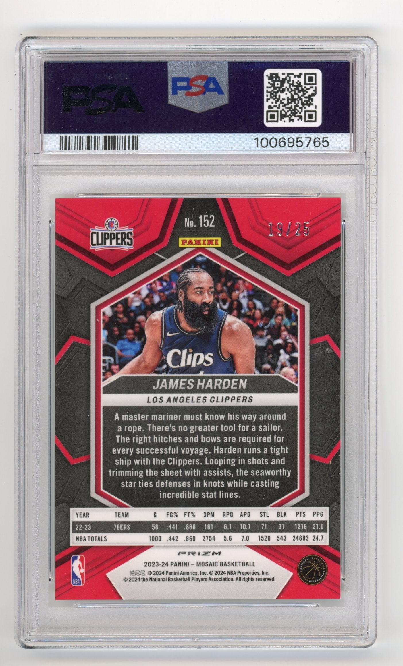 2023 Panini Mosaic James Harden #152 - White #/25 PSA 9 Clippers