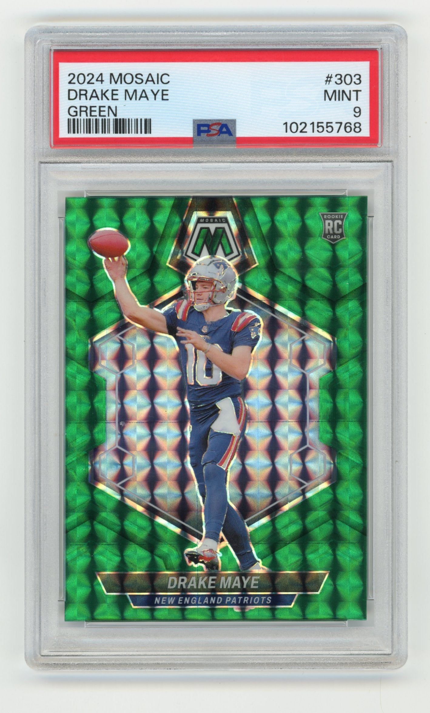 2024 Panini Mosaic Drake Maye #303 - RC PSA 9 Green Patriots