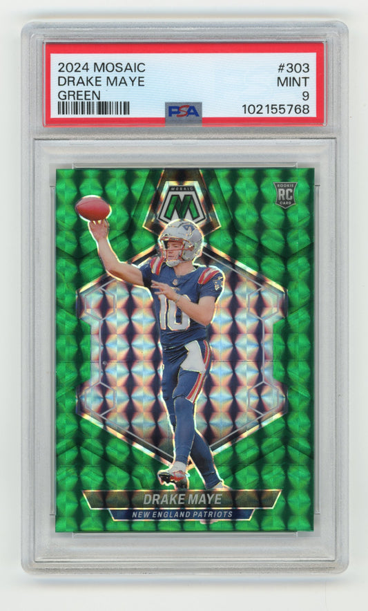 2024 Panini Mosaic Drake Maye #303 - RC PSA 9 Green Patriots