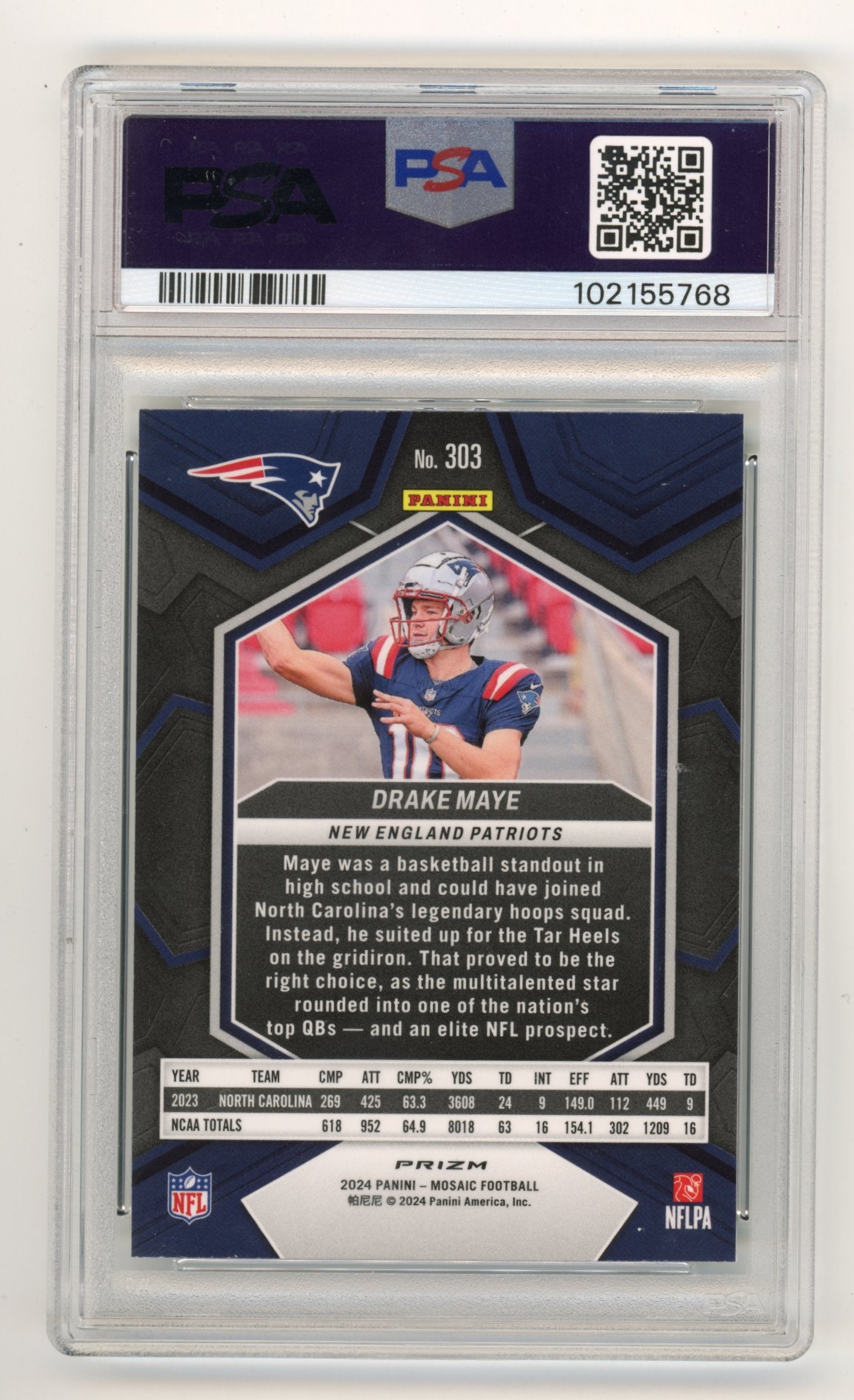 2024 Panini Mosaic Drake Maye #303 - RC PSA 9 Green Patriots