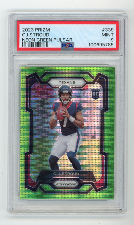 2023 Panini Prizm CJ Stroud #339 - RC Neon Green Pulsar PSA 9 Texans