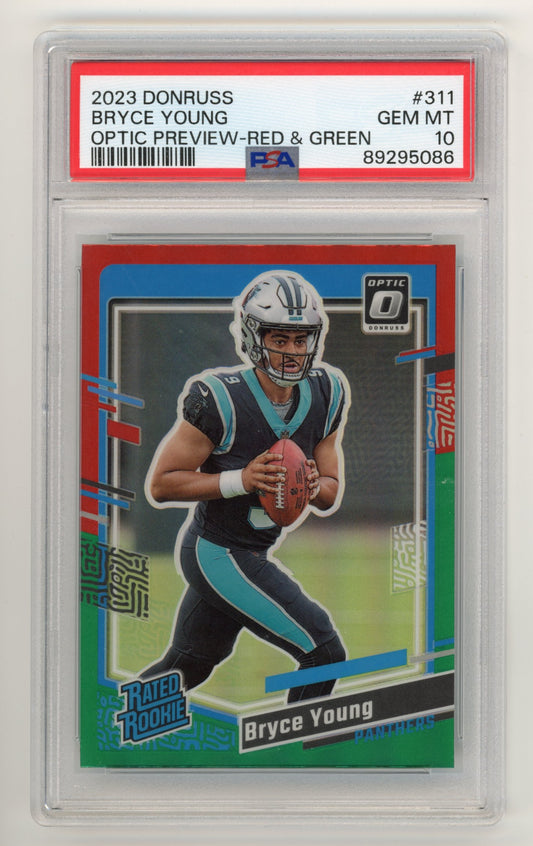 2023 Panini Donruss Optic Bryce Young #311 - Optic Preview Red & Green PSA 10 Panthers