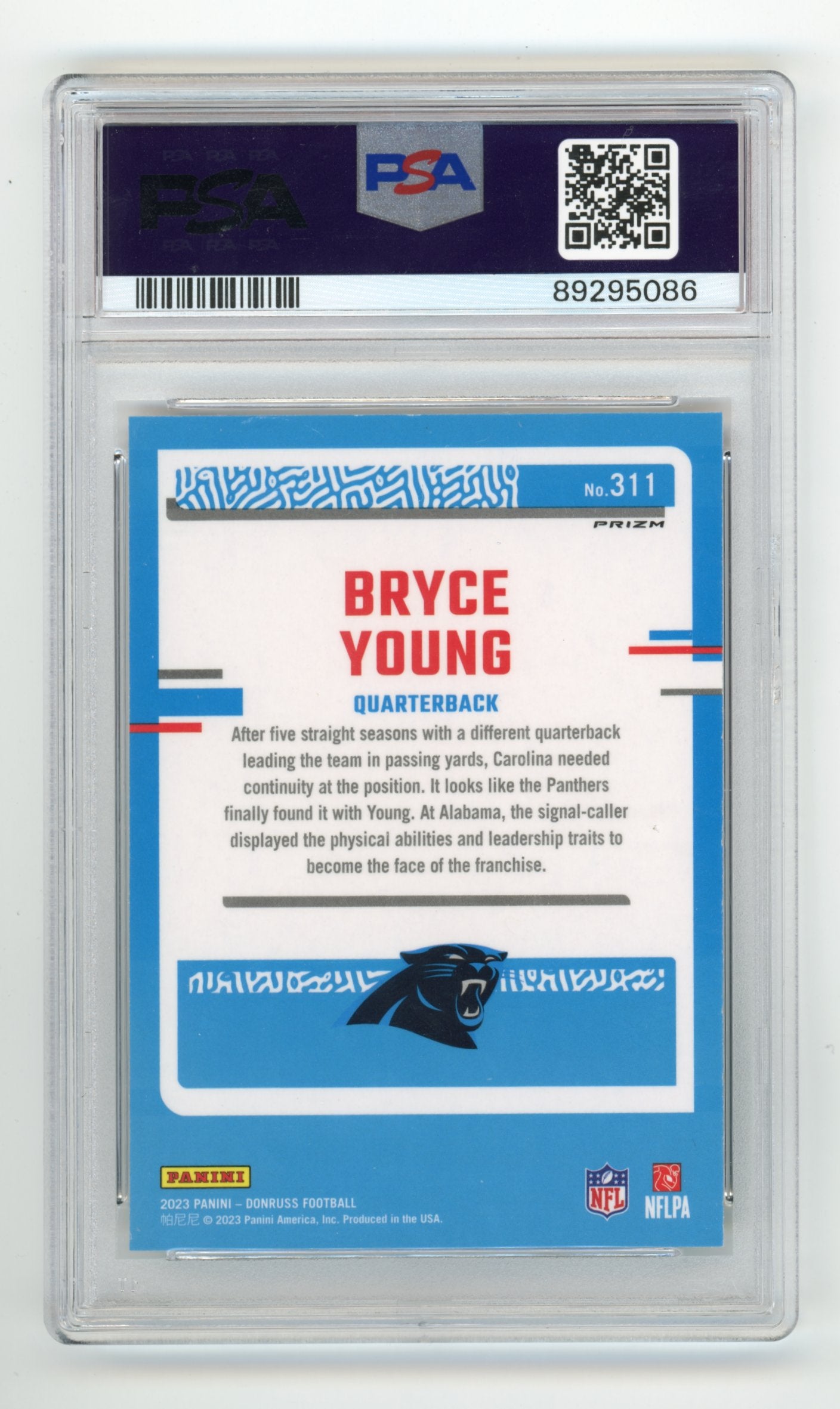2023 Panini Donruss Optic Bryce Young #311 - Optic Preview Red & Green PSA 10 Panthers