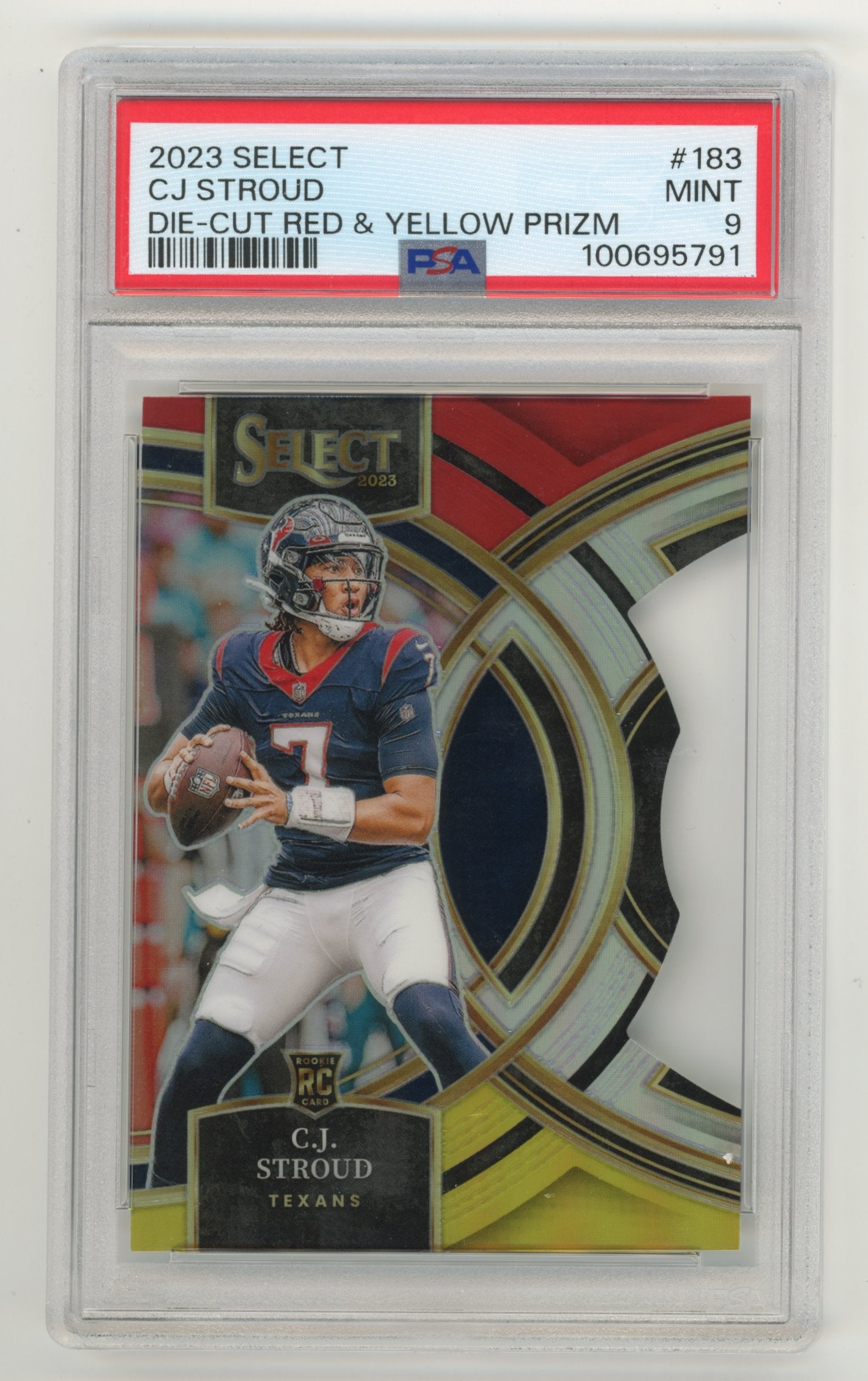 2023 Panini Select CJ Stroud #183 - RC Die Cut Red & Yellow Prizm PSA 9 Texans