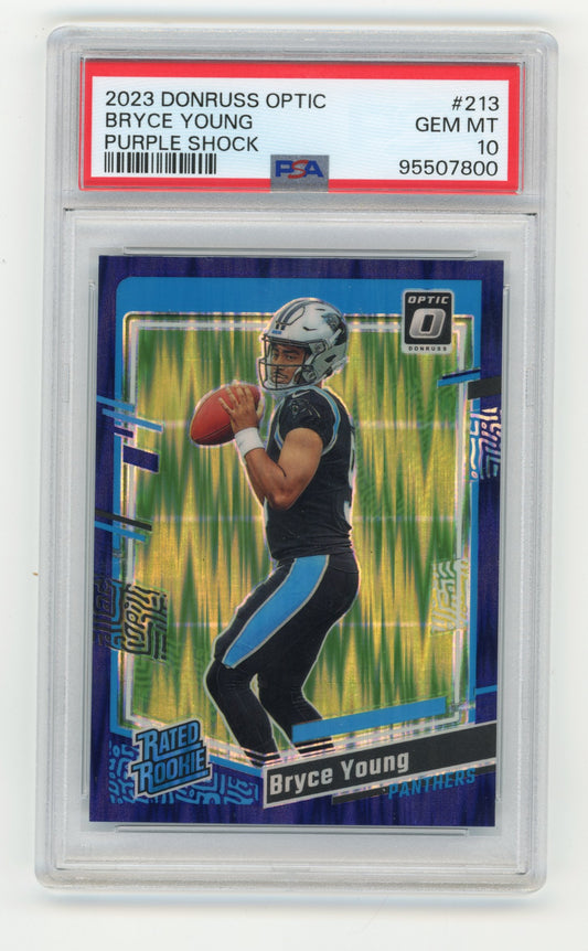2023 Panini Donruss Optic Bryce Young #213 - Rated Rookie Purple Shock PSA 10 Panthers