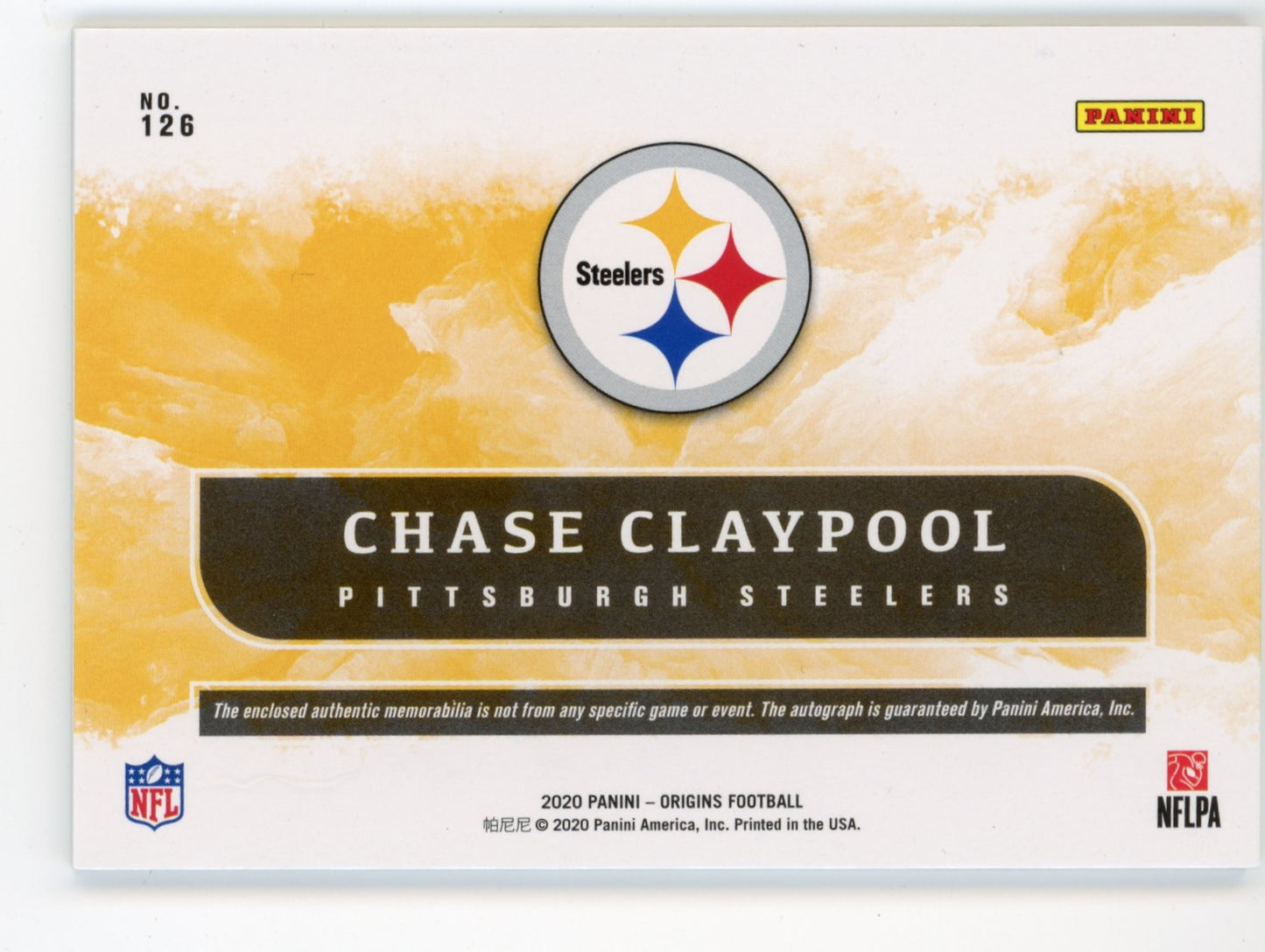 2020 Panini Origins Chase Claypool RC #126 - Jersey Auto Steelers
