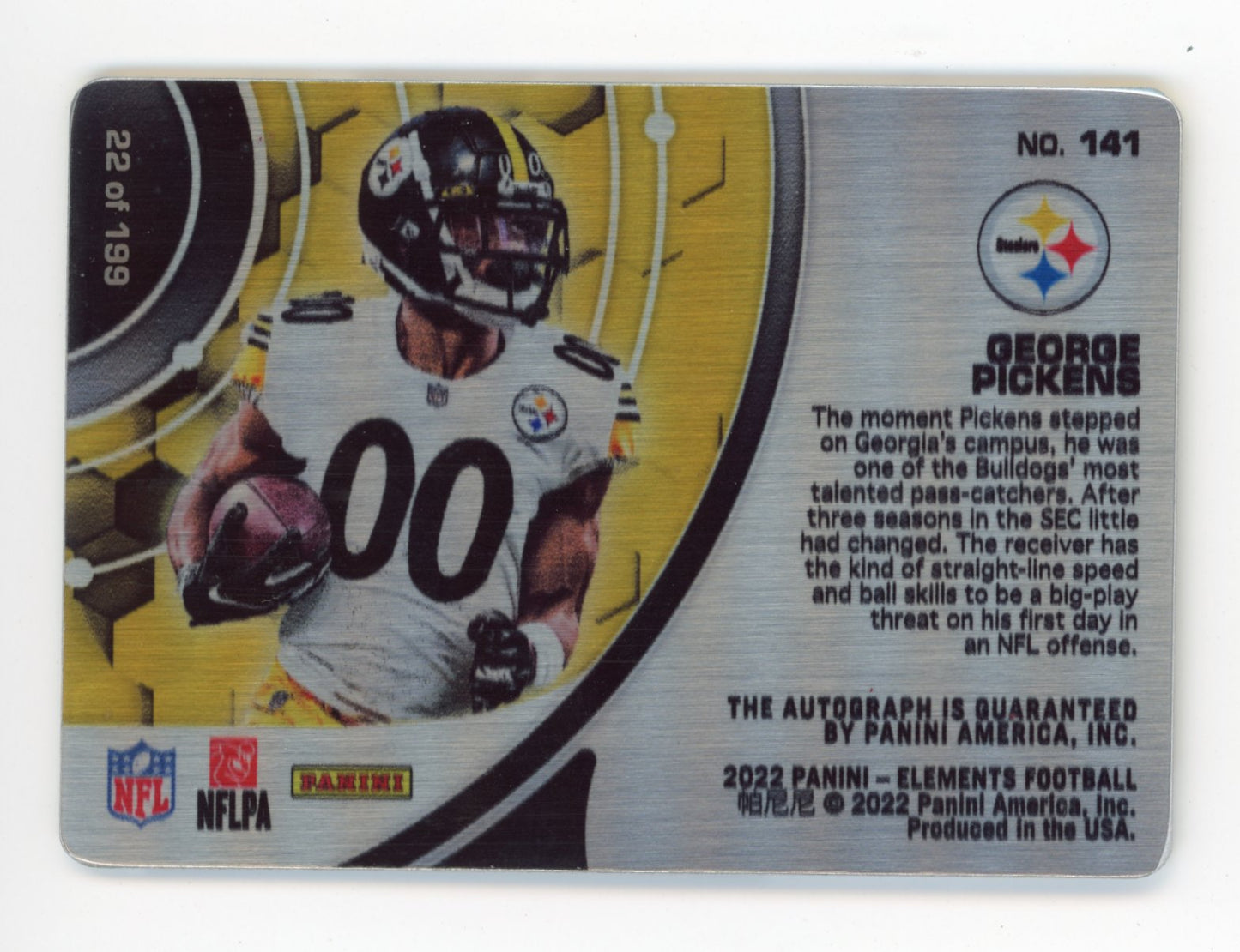 2022 Panini Elements Rookie Steel Signatures George Pickens RC #141 - #/199 Auto Steelers