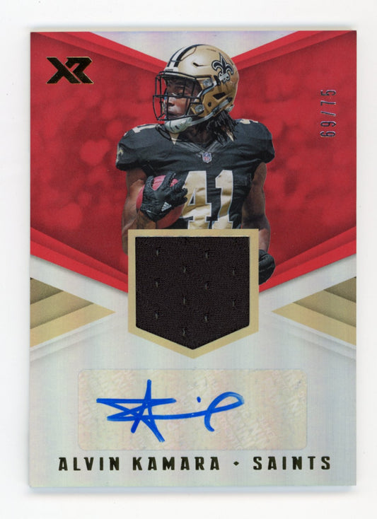 2017 Panini Xr Alvin Kamara #RSA-AK - #/75 Red Jersey Auto Saints
