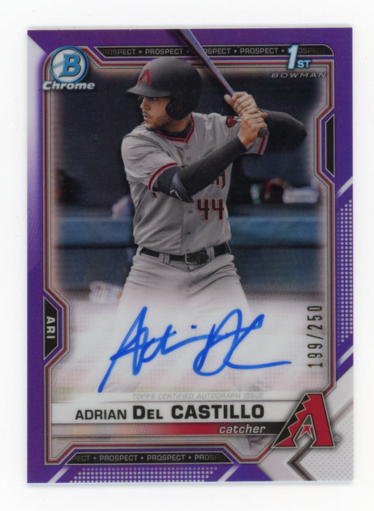 2021 Bowman Chrome Adrian Del Castillo 1st Bowman #CDA-AD - #/250 Purple Autograph Diamondbacks