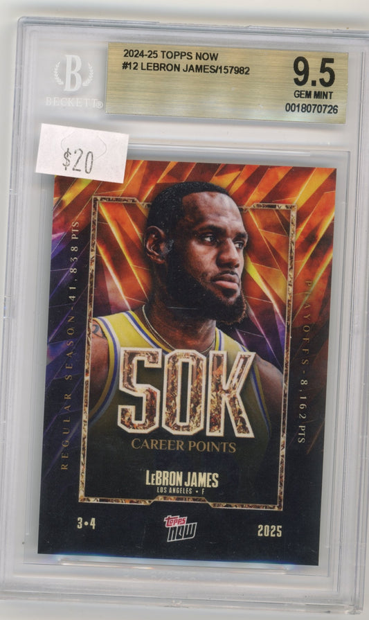 2024/25 Topps Now 50K Career Points Lebron James #12 - Beckett 9.5 Lakers