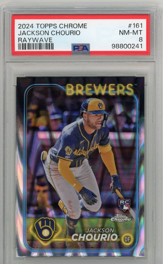 2024 Topps Chrome Jackson Chourio RC #161 - PSA 8 Raywave Brewers