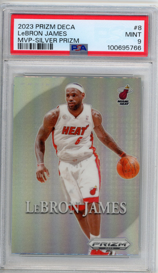 2023 Panini Prizm Deca MVP LeBron James #8 - PSA 9 Silver Prizm Heat