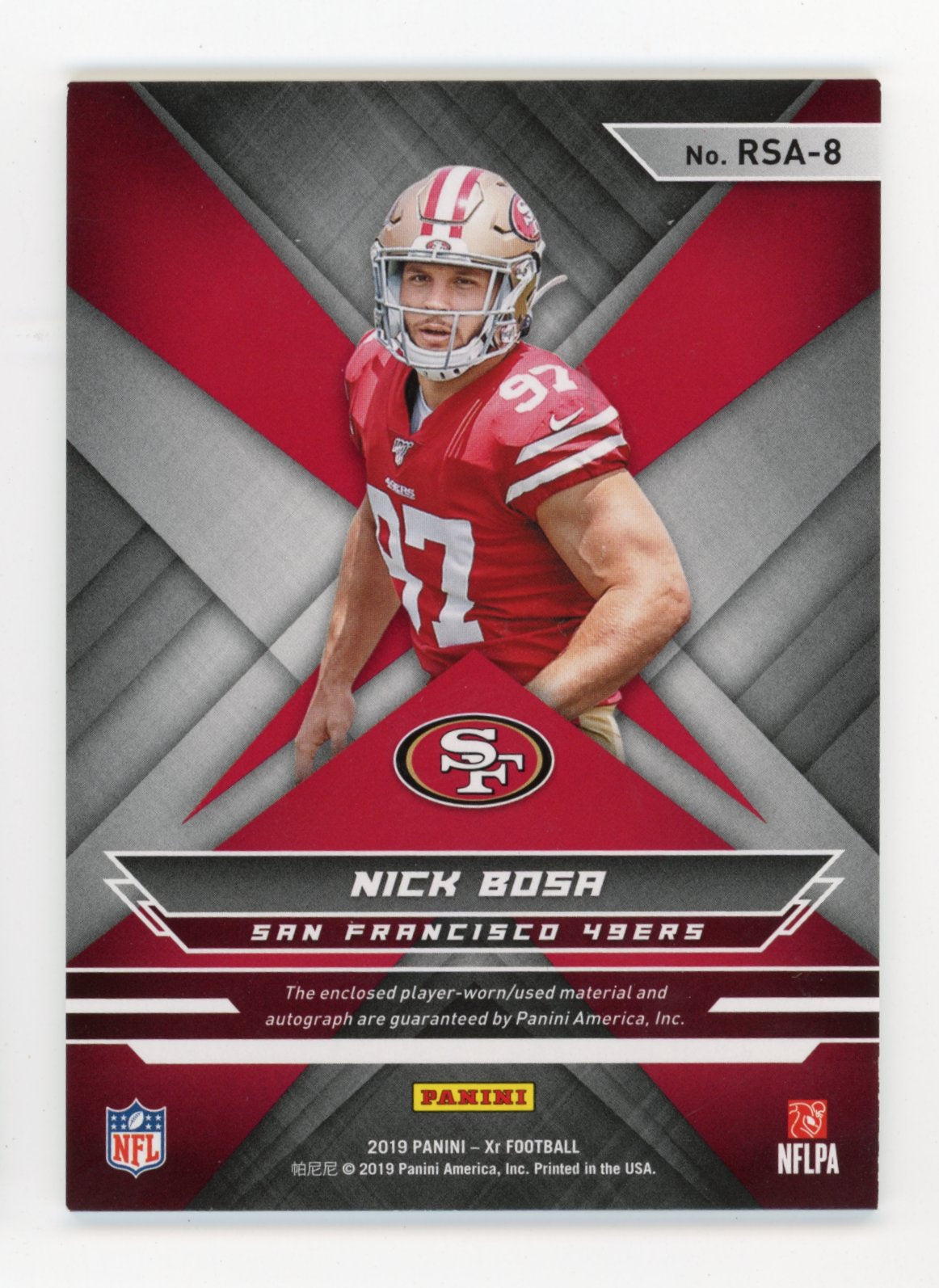2019 Panini Xr Nick Bosa Rookie #RSA-8 - #/99 Patch Autograph 49ers