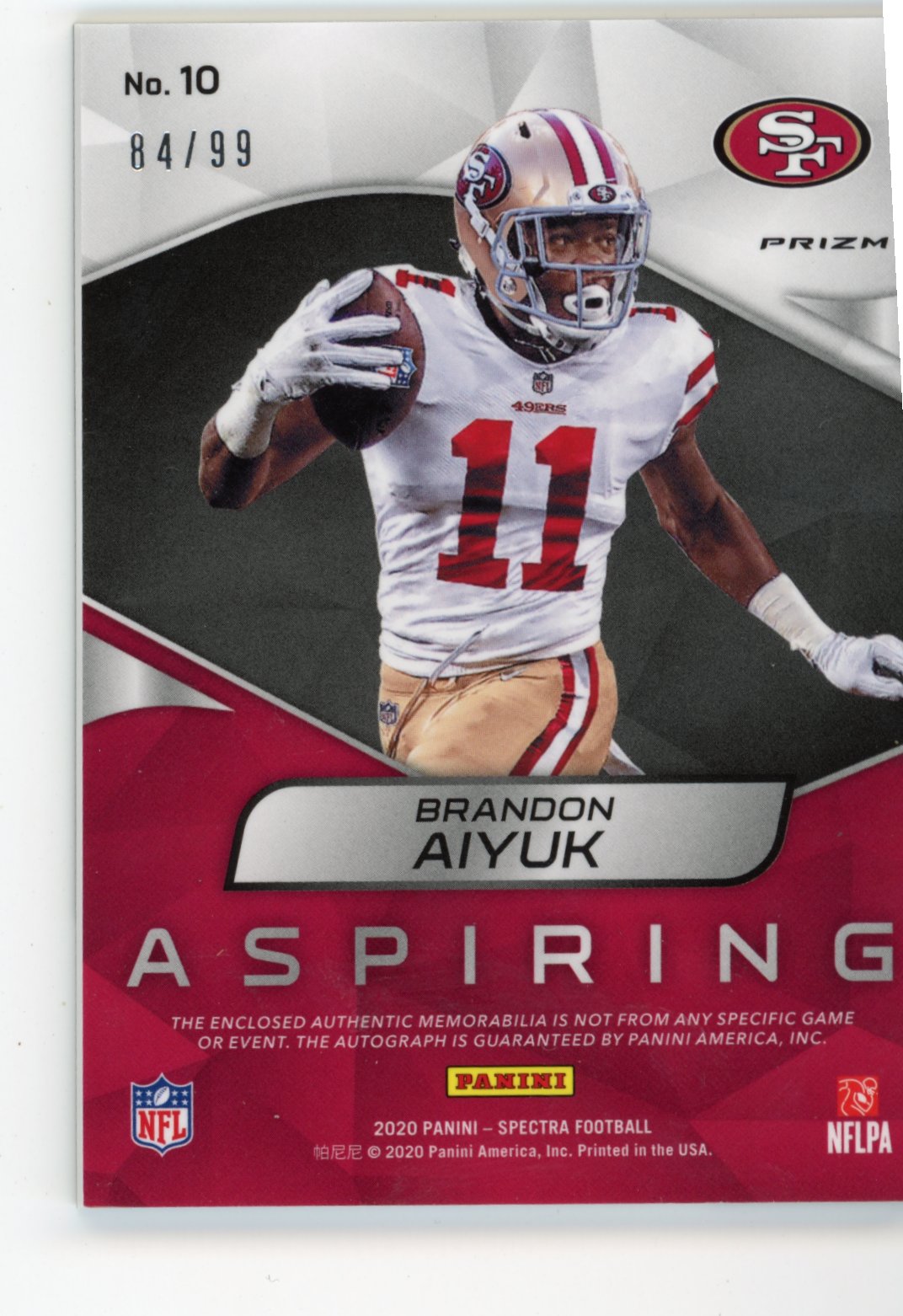 2020 Panini Spectra Brandon Aiyuk Rookie #10 - #/99 Patch Autograph 49ers