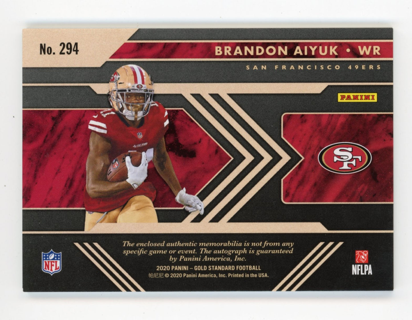 2020 Panini Gold Standard Brandon Aiyuk Rookie #294 - #/22 Triple Patch Autograph 49ers