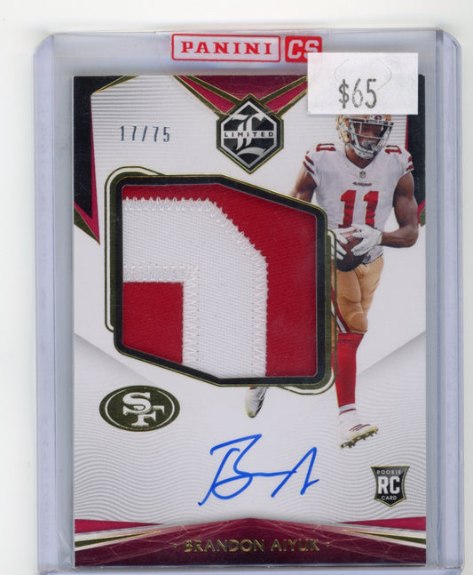 2020 Panini Limited Brandon Aiyuk Rookie #159 - #/75 Patch Autograph 49ers