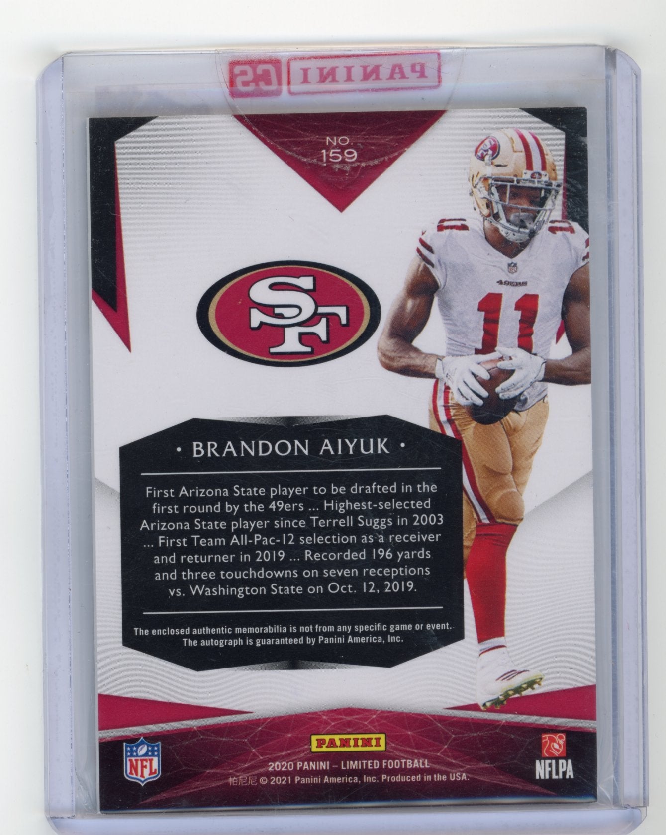 2020 Panini Limited Brandon Aiyuk Rookie #159 - #/75 Patch Autograph 49ers