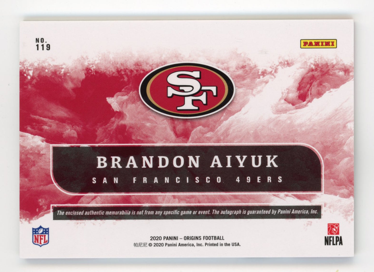 2020 Panini Origins Brandon Aiyuk Rookie #119 - Patch Autograph 49ers