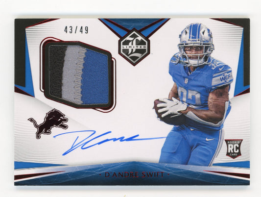 2020 Panini Limted D'Andre Swift Rookie #109 - #/49 Patch Autograph Lions