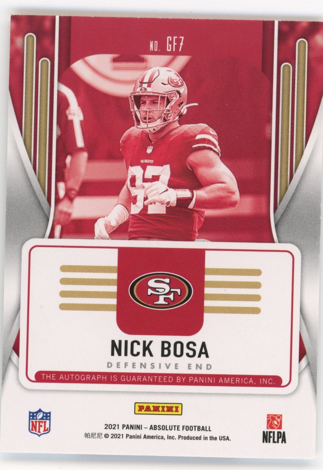 2021 Panini Absolute Nick Bosa Gridiron Force #GF7 - #/5 Autograph 49ers