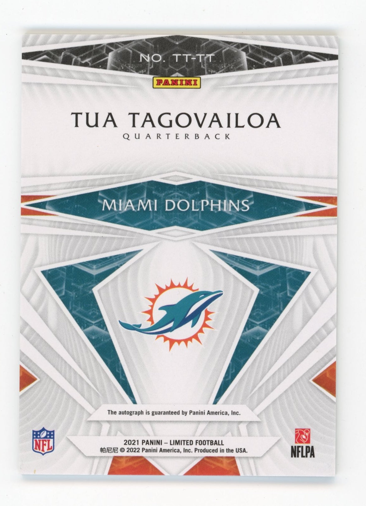 2021 Panini Limited Tua Tagovailoa #TT-TT - #/25 Autograph Dolphins