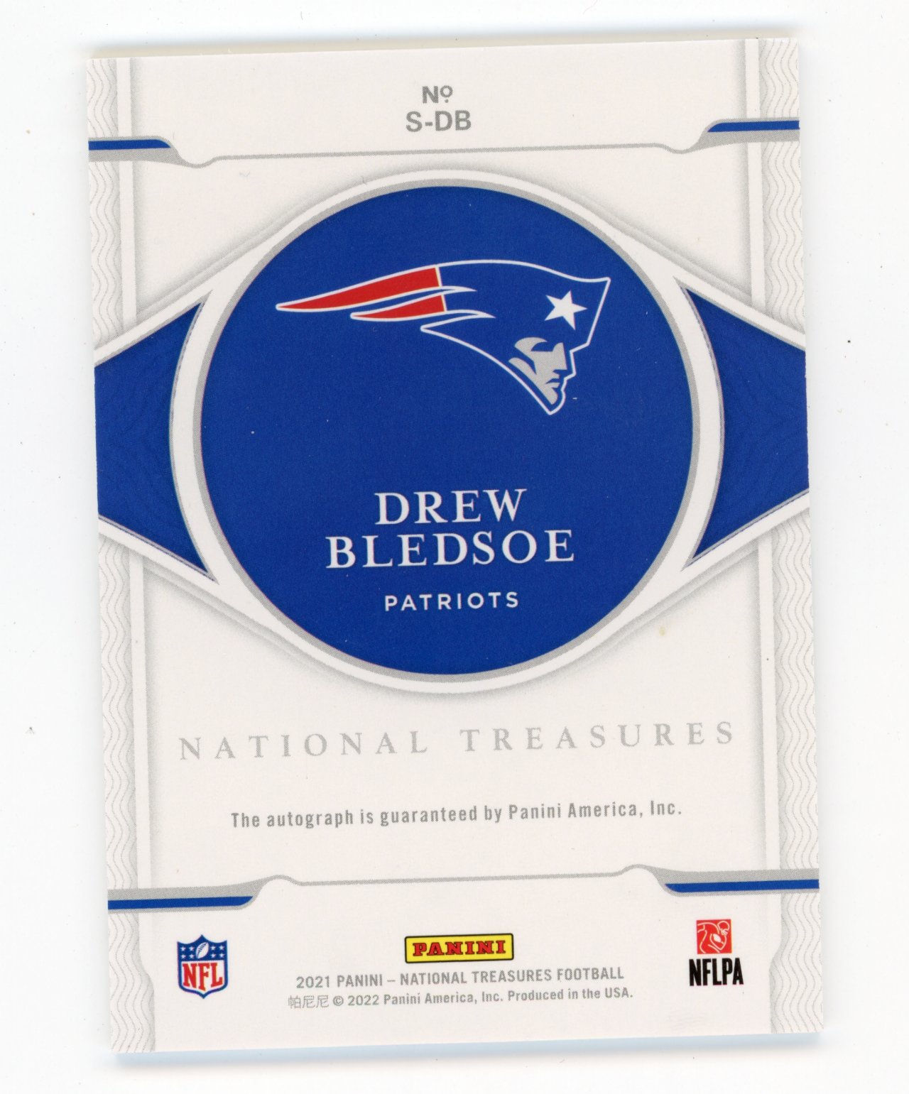 2021 Panini National Treasures Drew Bledsoe #S-DB - #/49 Gold Auto Patriots