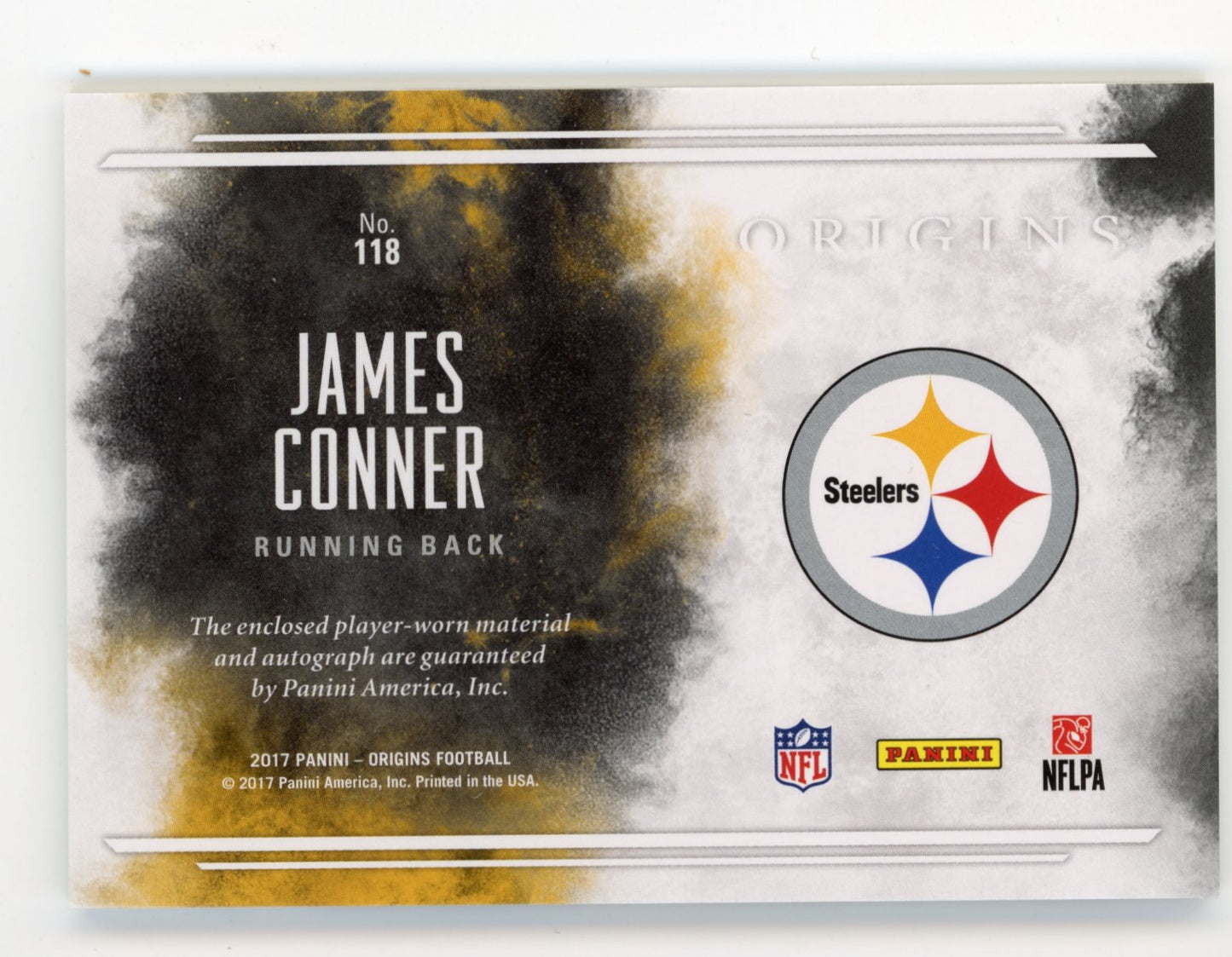 2017 Panini Origins James Conner RC #118 - Jersey Auto Steelers