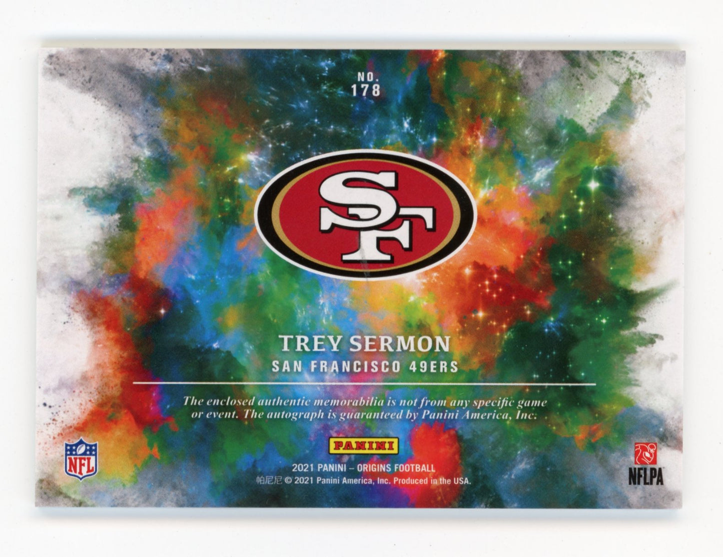 2021 Panini Origins Trey Sermon RC #178 - Jersey Auto 49ers