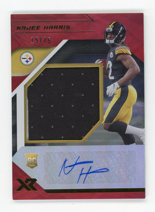2021 Panini Xr Najee Harris RC #RXA-NHA - #/75 Red Jersey Auto Steelers