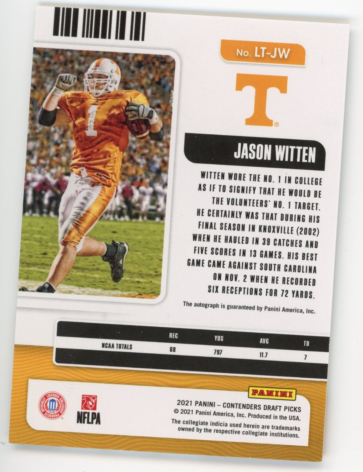2021 Panini Contenders Draft Picks Legacy Ticket Jason Witten #LT-JW - Auto Texas