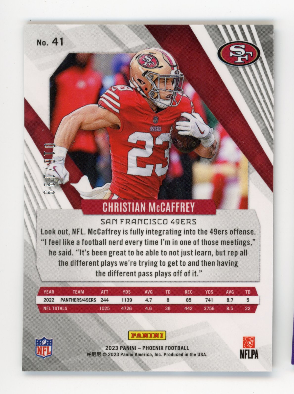 2023 Panini Phoenix Christian McCaffrey #41 - #/199 Red 49ers