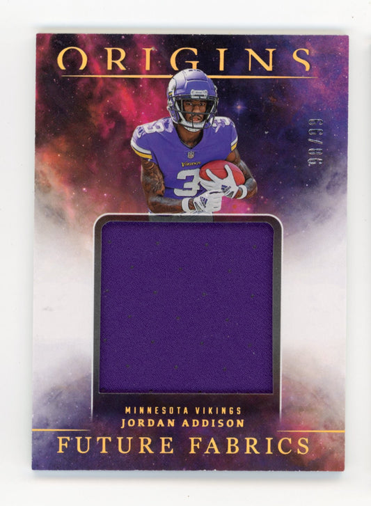 2023 Panini Origins Future Fabrics Jordan Addison #FF-JA - #/99 Jersey Vikings