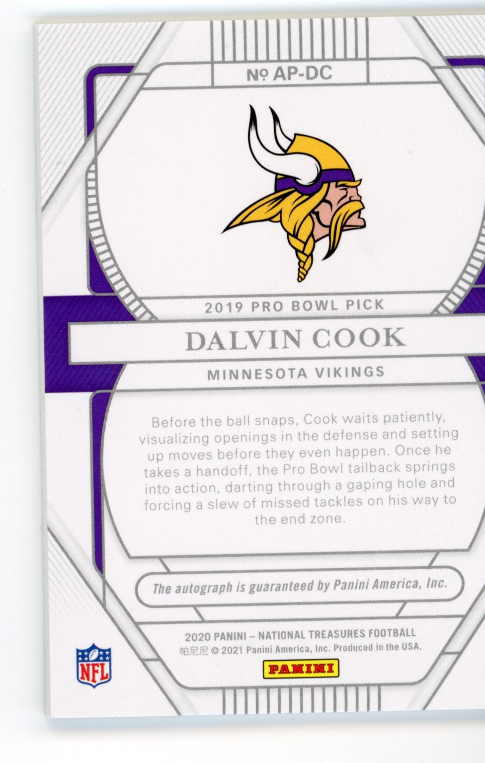 2020 Panini National Treasures All-Pro Signatures Dalvin Cook #AP-DC - #/25 Auto Vikings