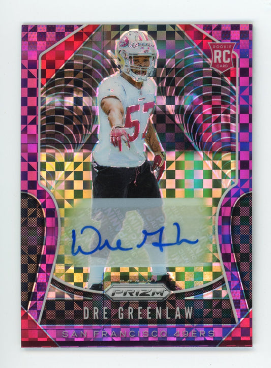 2019 Panini Prizm Dre Greenlaw RC #384 - #/49 Pink Mosaic Auto 49ers