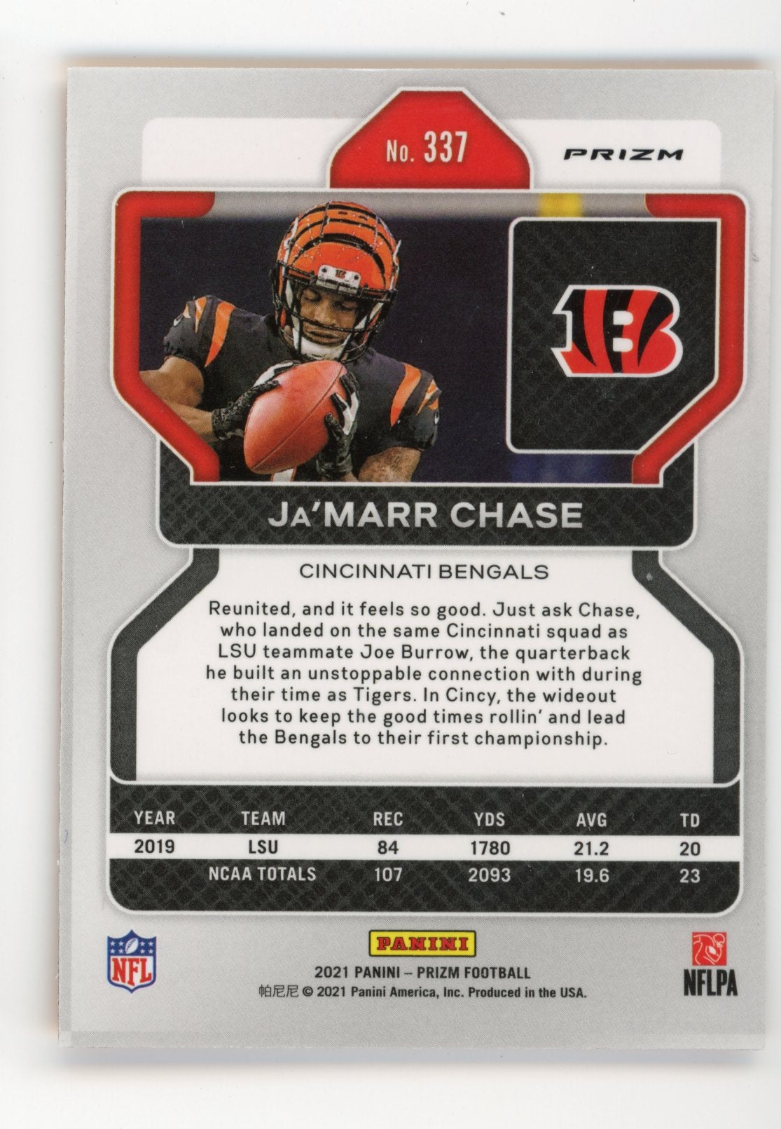 2021 Panini Prizm Ja'Marr Chase RC #337 - Orange Disco Bengals
