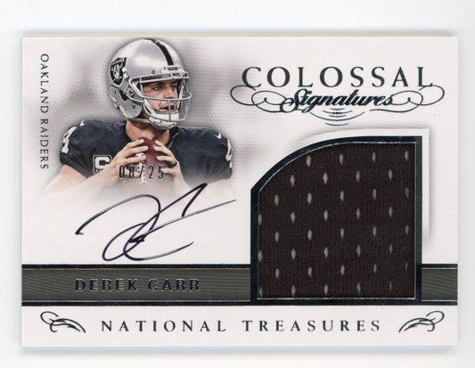 2016 Panini National Treasures Colossal Signatures Derek Carr #14 - #/25 Jersey Auto Raiders