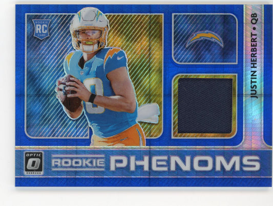 2020 Panini Donruss Optic Rookie Phenoms Justin Herbert RC #RP-3 - Blue Hyper Prizm Jersey Chargers