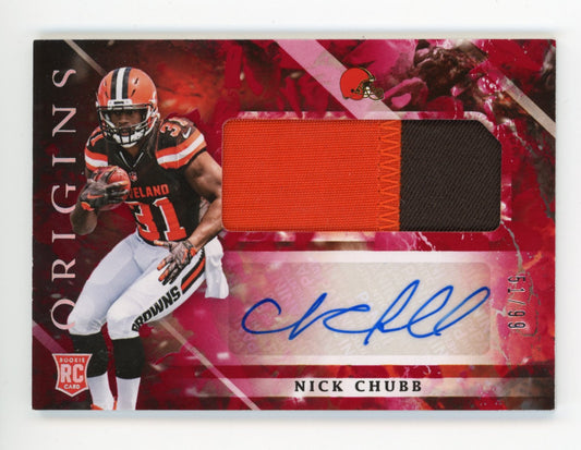 2018 Panini Origins Nick Chubb RC #130 - #/99 Red Jersey Auto Browns
