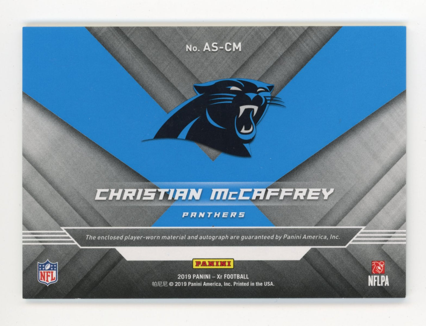 2019 Panini Xr Christian McCaffrey #AS-CM - #/25 Jersey Auto Panthers